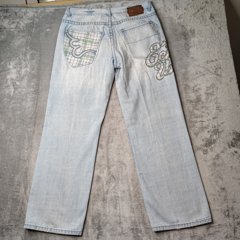 Ecko Unltd Jeans Mens 34x32 Blue Baggy Loose Fit Y2K Skater Embroidered Wide Leg - Picture 3 of 16
